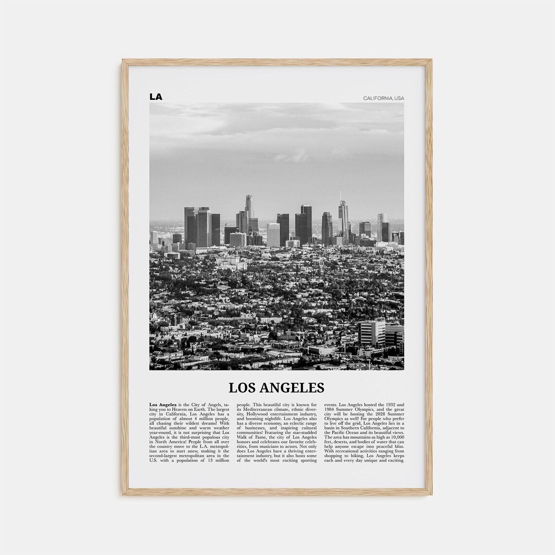 Los Angeles Black and White Art Print, California