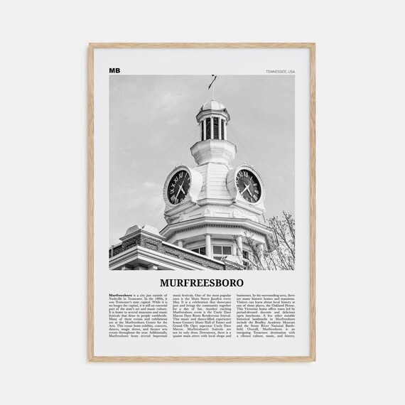 Murfreesboro Black and White Travel Poster, Tennessee