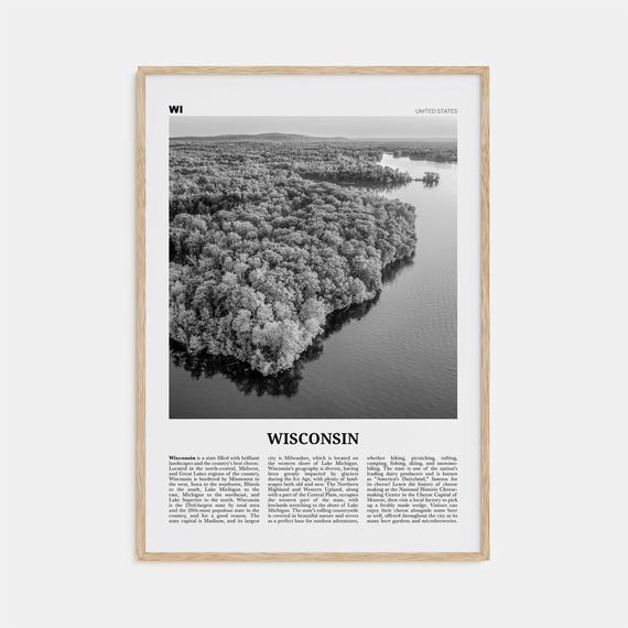 Wisconsin Black And White Travel Poster, USA Map