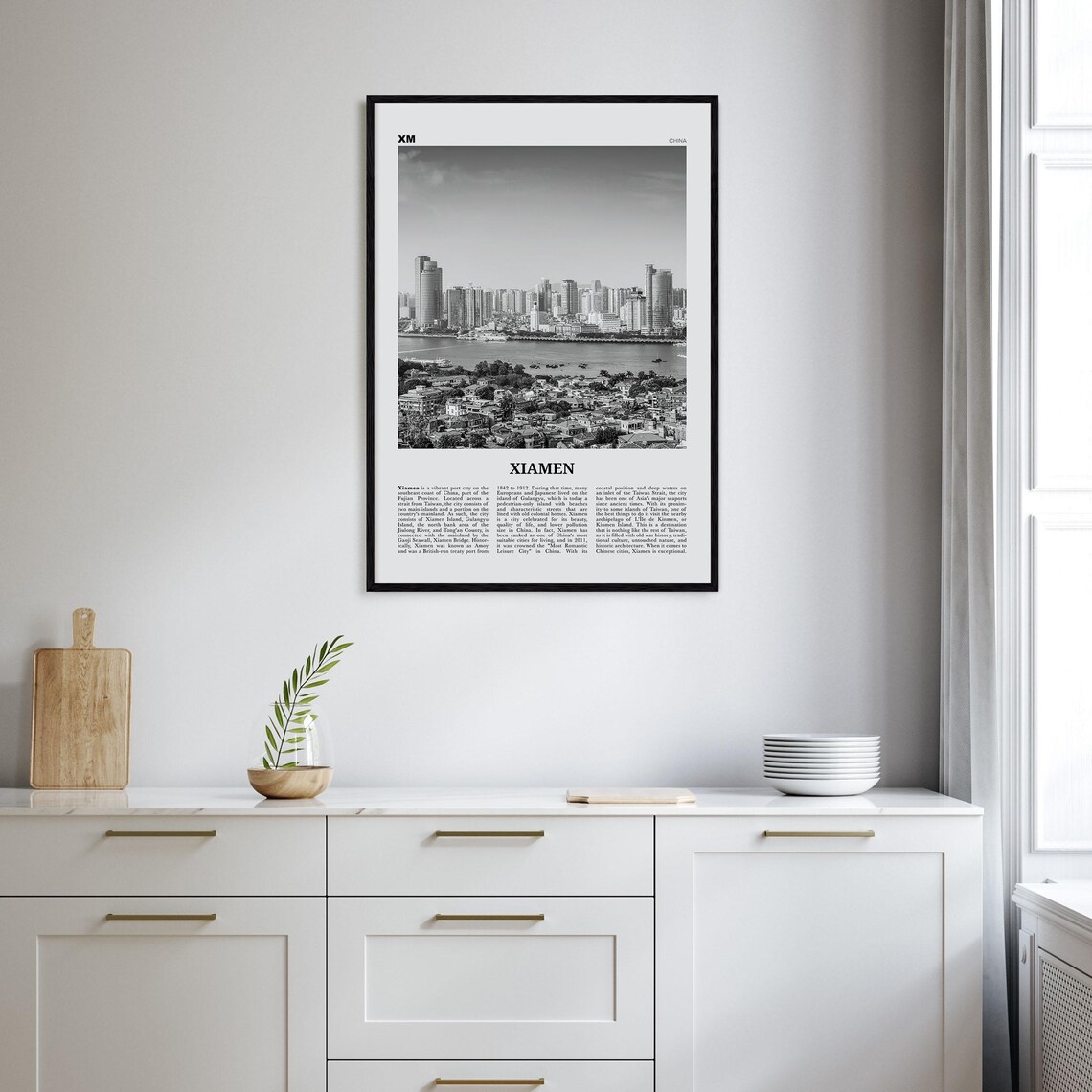 Xiamen Black and White Travel Poster, China Map - Image 2