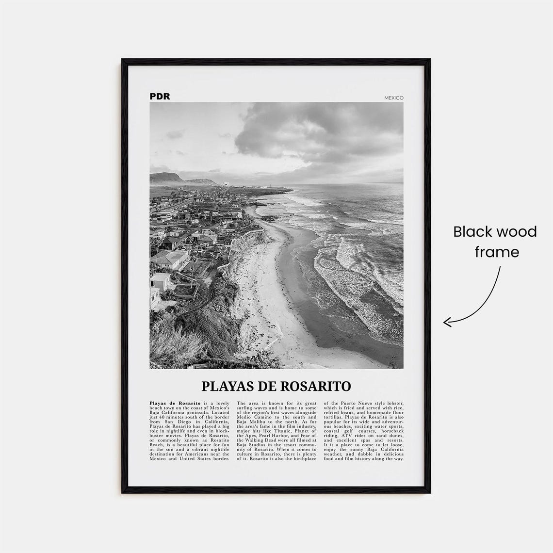Playas De Rosarito Black And White Travel Poster - Image 3