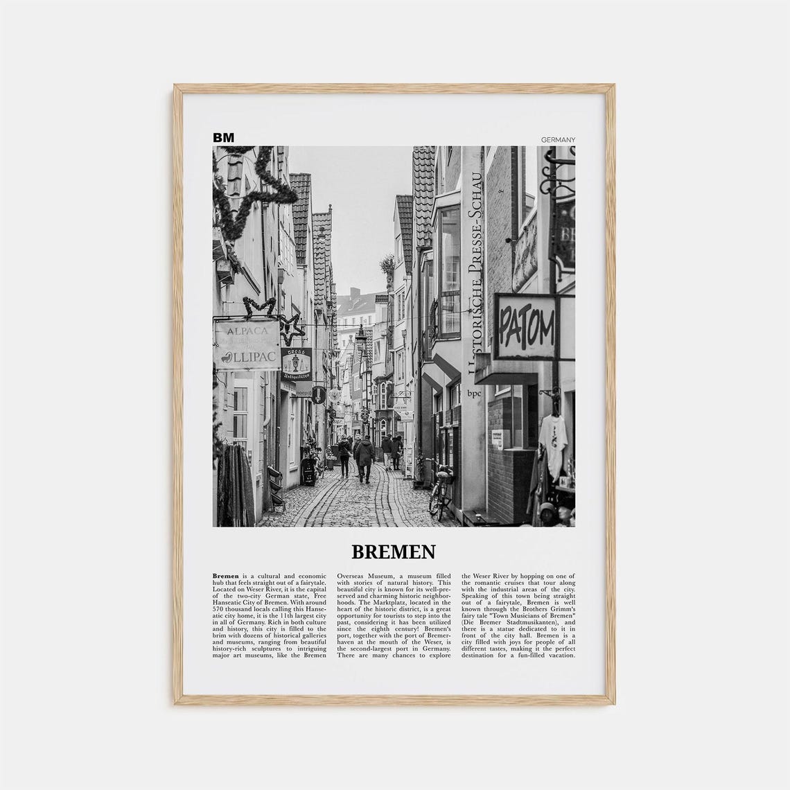 Bremen Black And White Travel Poster, Bremen Germany