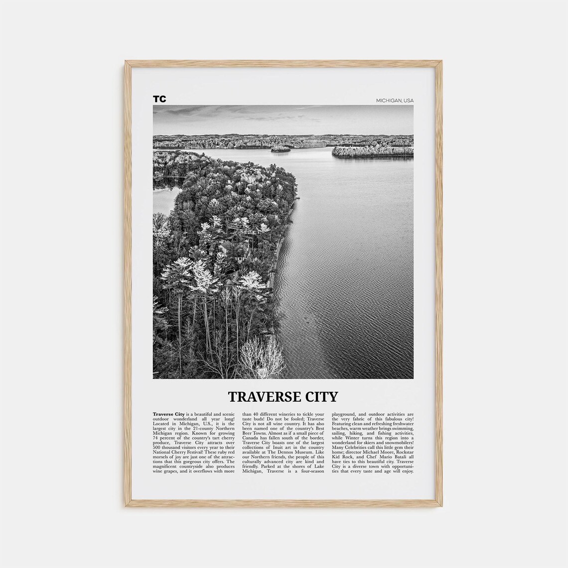 Traverse City Black And White Travel Poster, Michigan