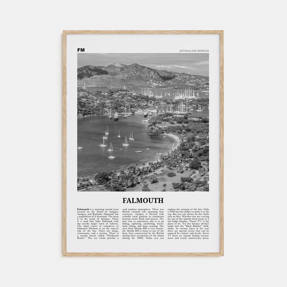 Falmouth Print Black And White Antigua And Barbuda Falmouth Wall Art Falmouth Poster Falmouth Photo Falmouth Map Falmouth Wall Decor
