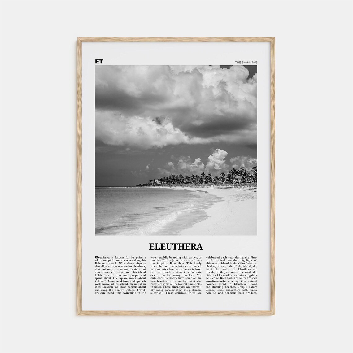 Eleuthera Black and White Travel Poster, Bahamas