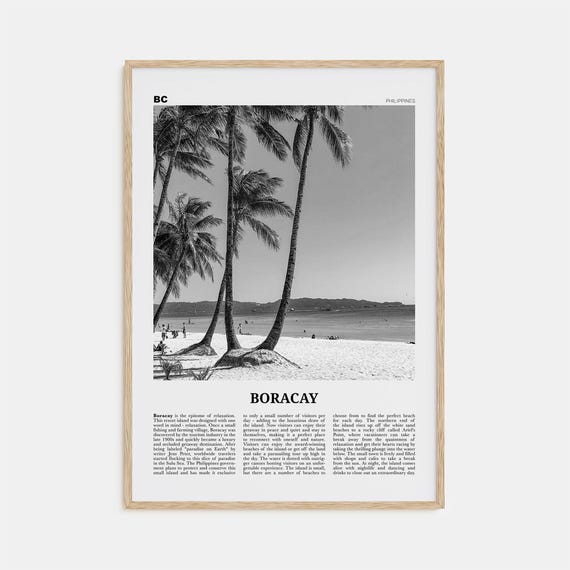 Boracay Black And White Map Poster, Philippines
