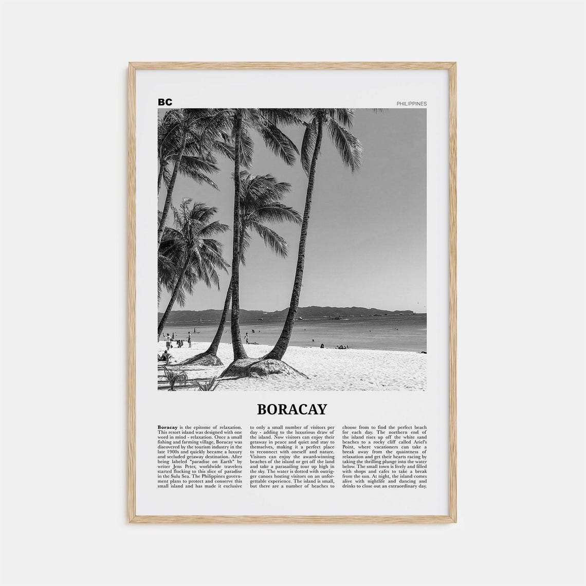Boracay Black And White Map Poster, Philippines