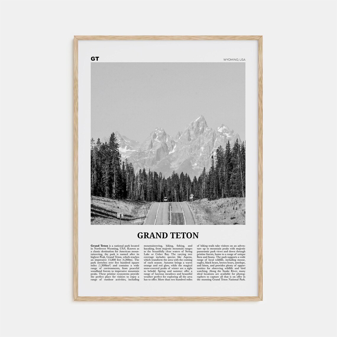 Grand Teton National Park Black and White Travel Poster