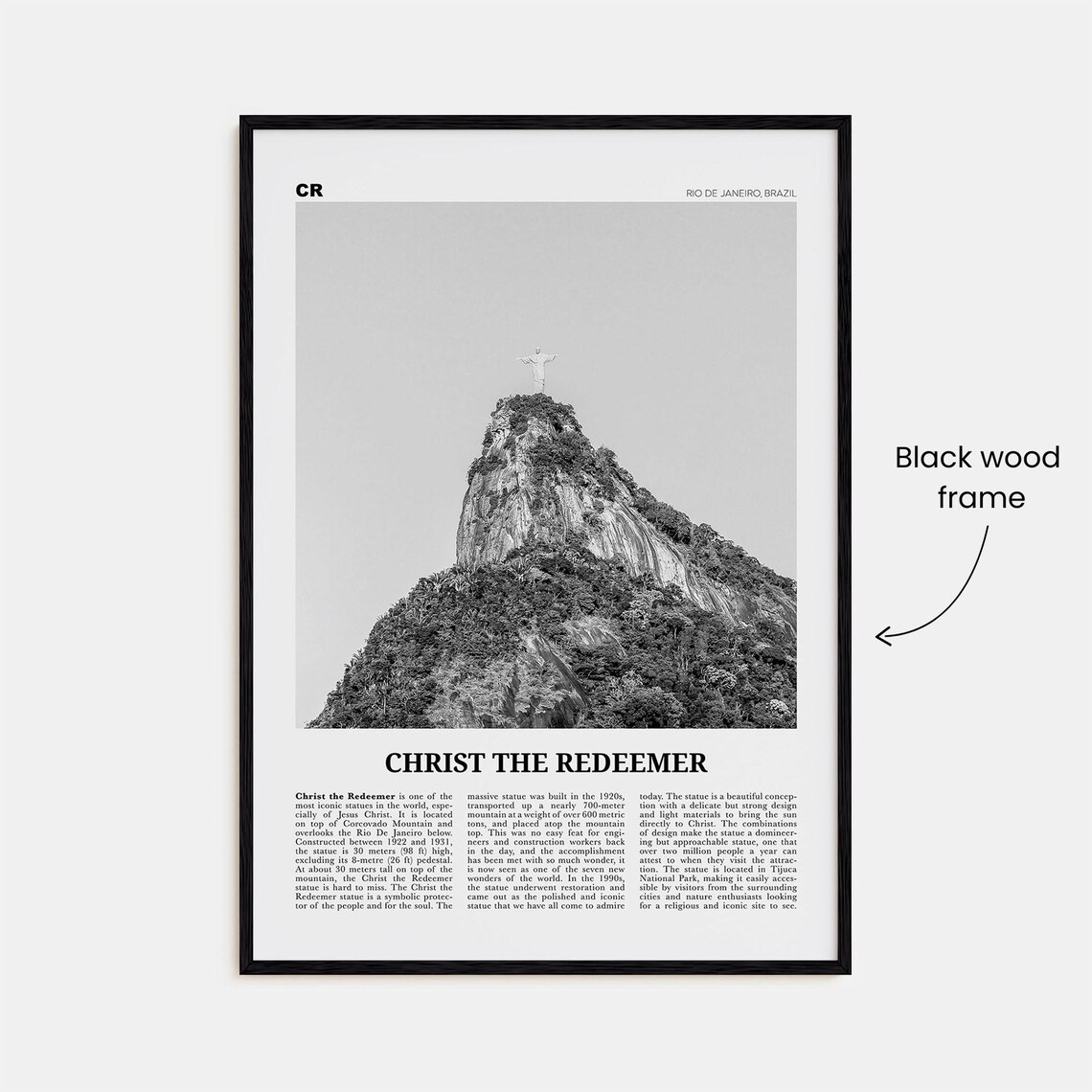 Christ the Redeemer Statue Corcovado Peak Black and White Poster - Image 3