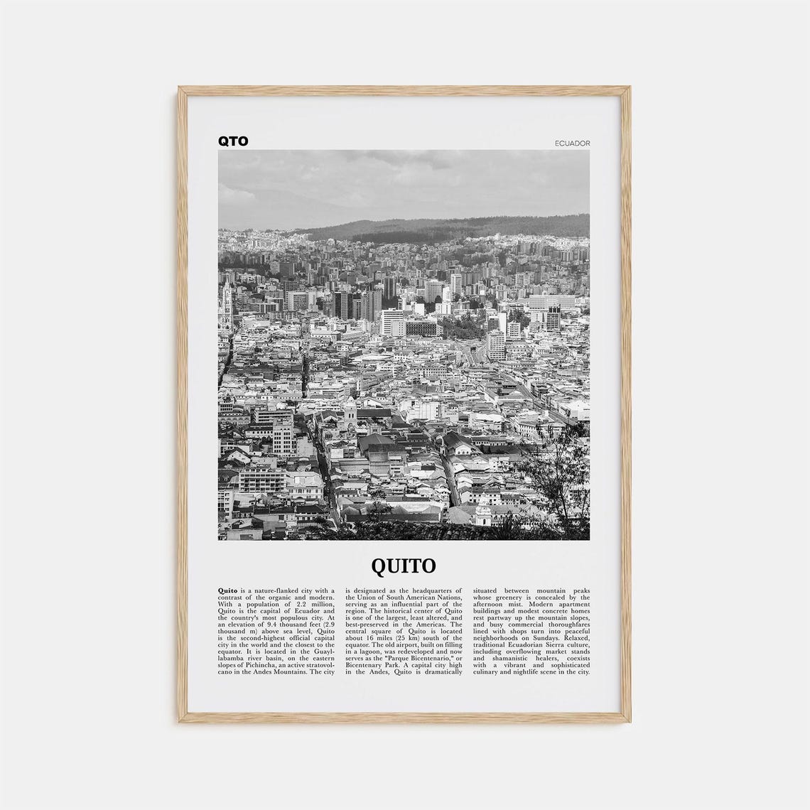 Quito Black and White Travel Photo Poster, Ecuador