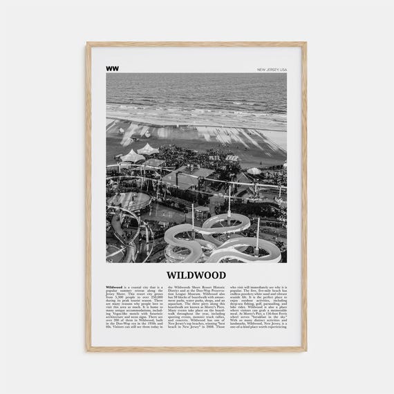 Wildwood Black And White Map Art Print, New Jersey