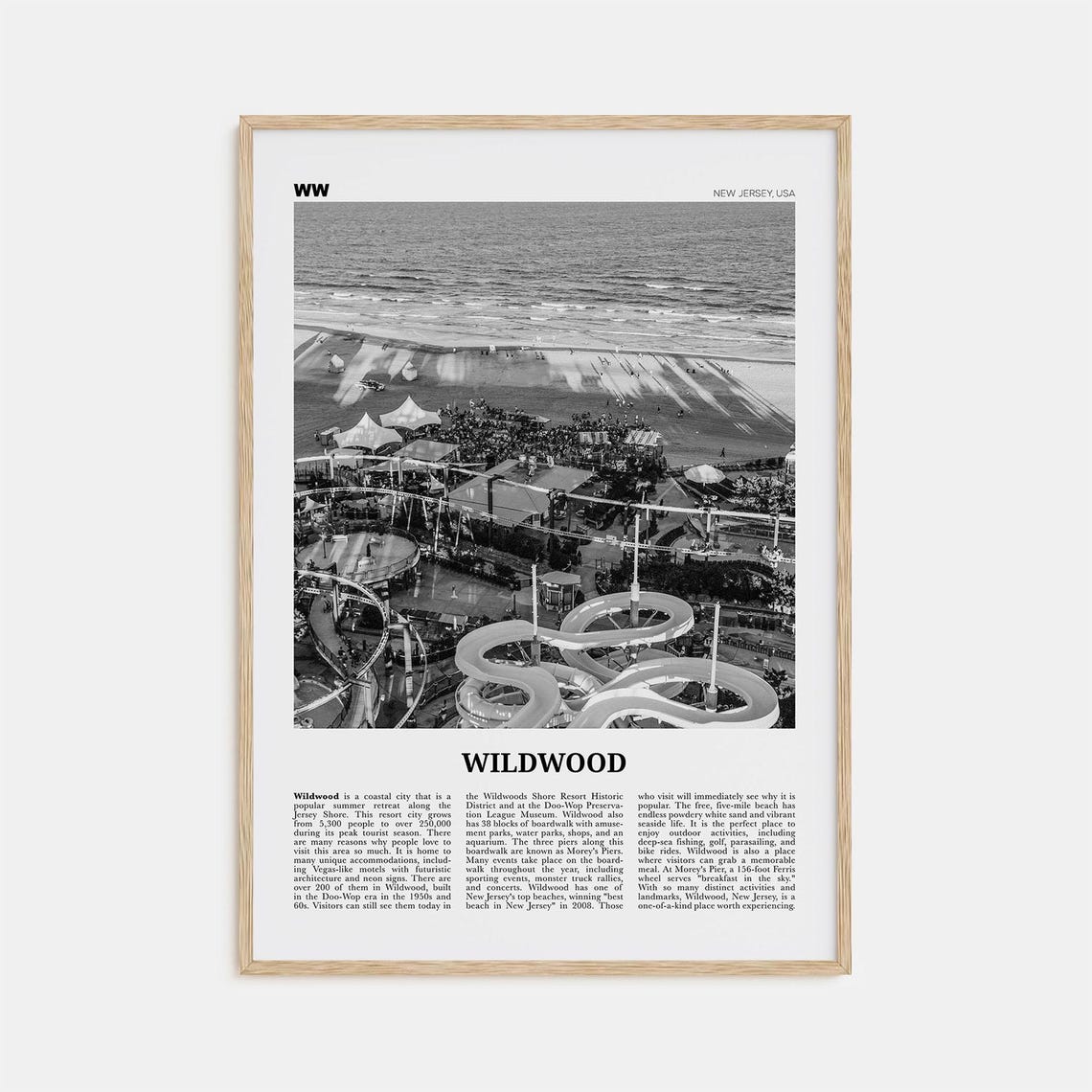 Wildwood Black And White Map Art Print, New Jersey
