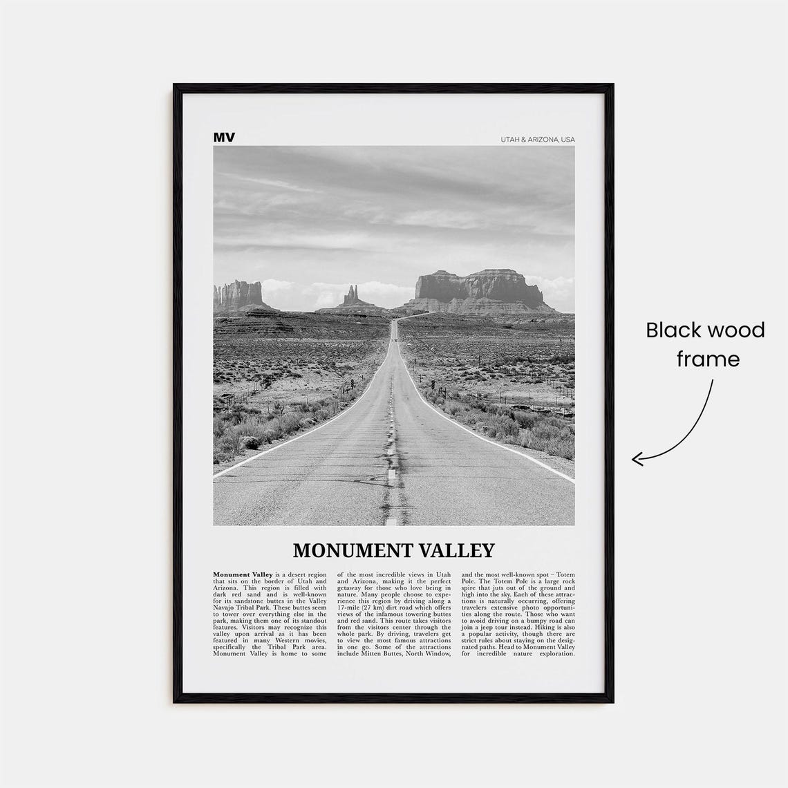 Monument Valley Black and White Travel Poster - Image 3