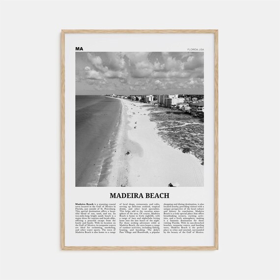 Madeira Beach Black and White Map Travel Art Print