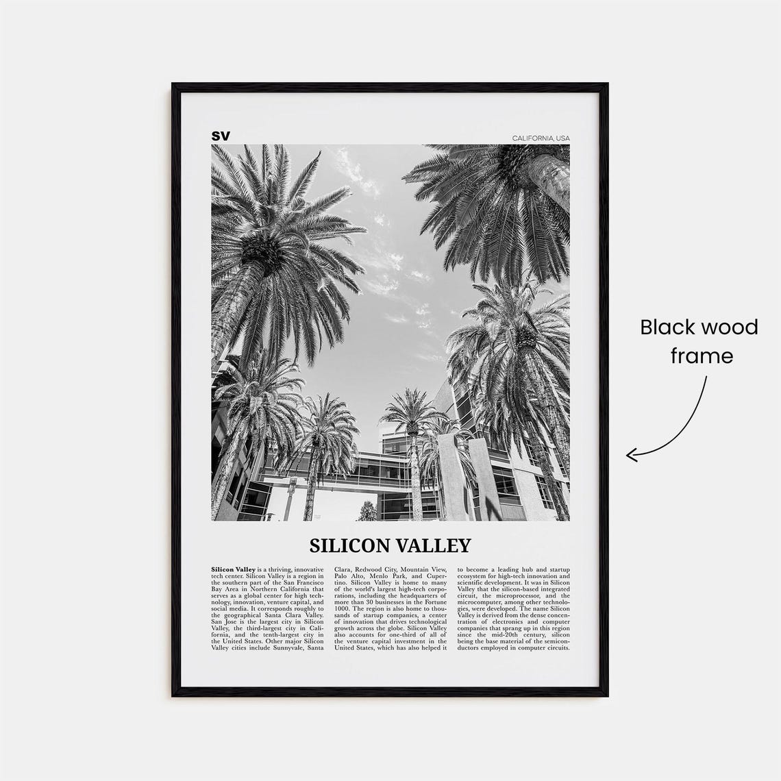 Silicon Valley Black and White Travel Poster - Image 3