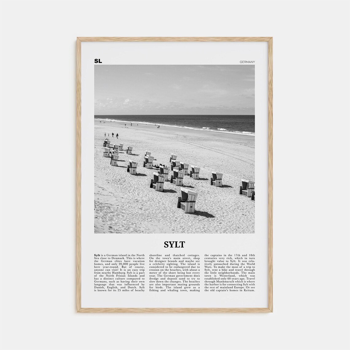 Sylt Black and White Travel Poster, Germany Map