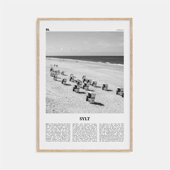 Sylt Black and White Travel Poster, Germany Map