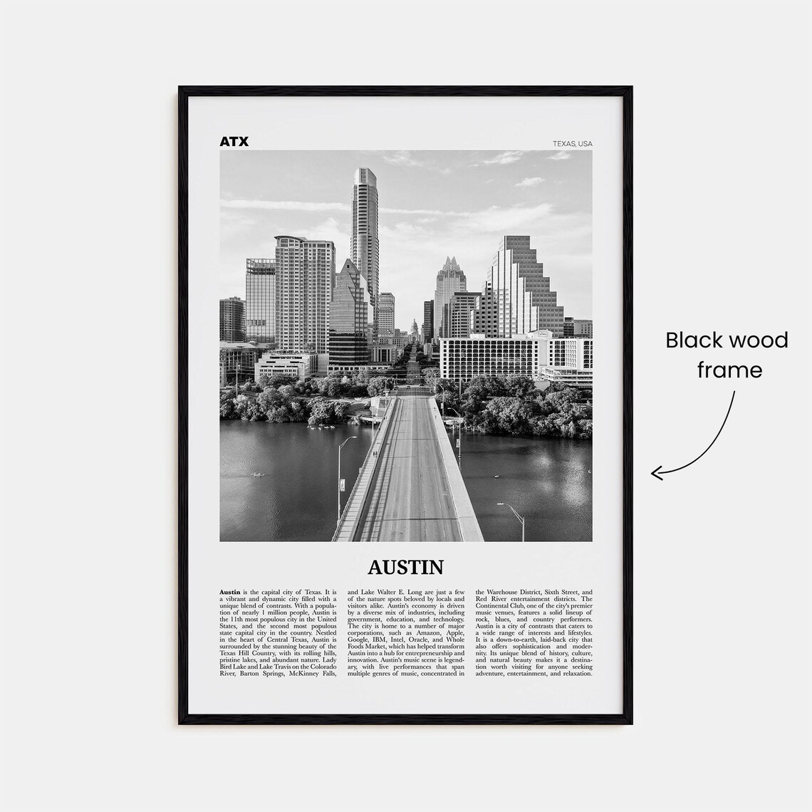 Austin No 1 Black And White Wall Art Print - Image 3