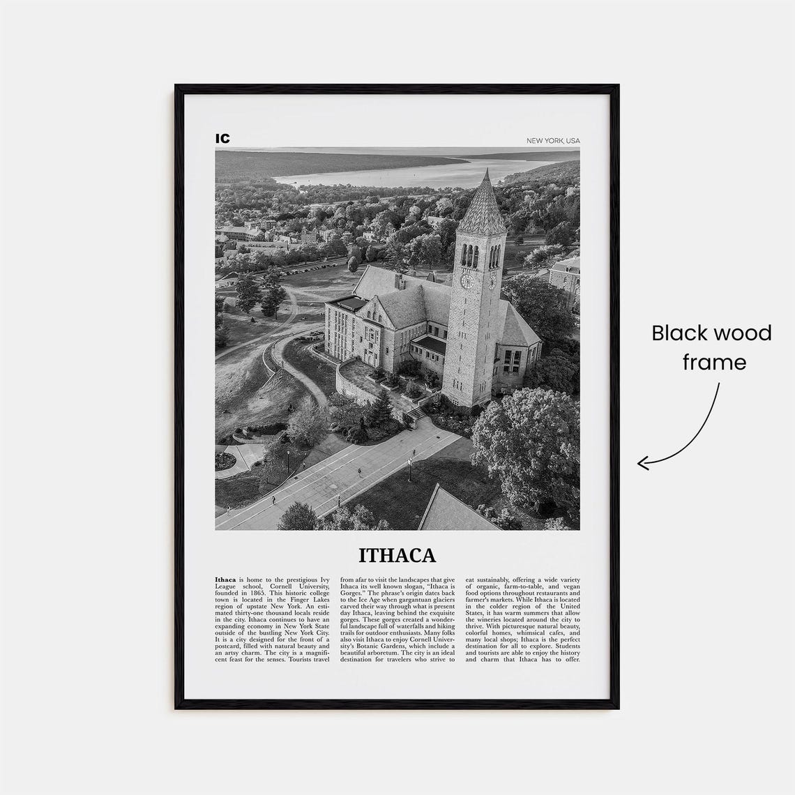 Ithaca Black And White Travel Poster, New York - Image 3