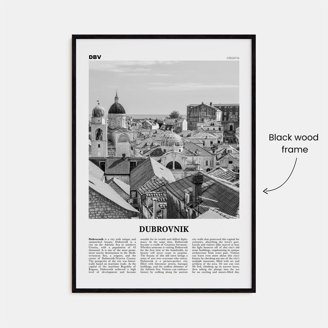 Dubrovnik Black and White Travel Poster, Croatia - Image 3