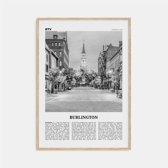 Burlington, Vermont Black and White Travel Poster