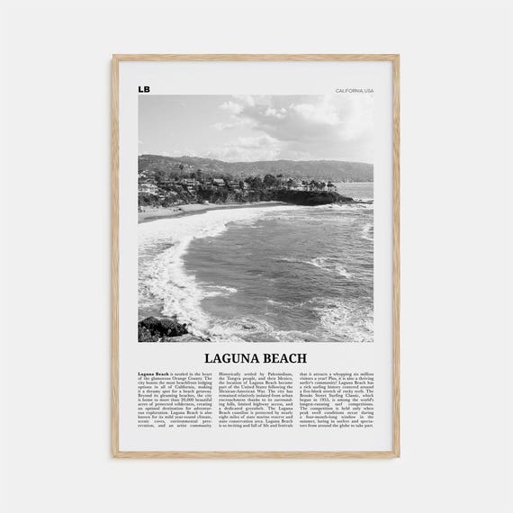 Laguna Beach Black and White Travel Poster, California