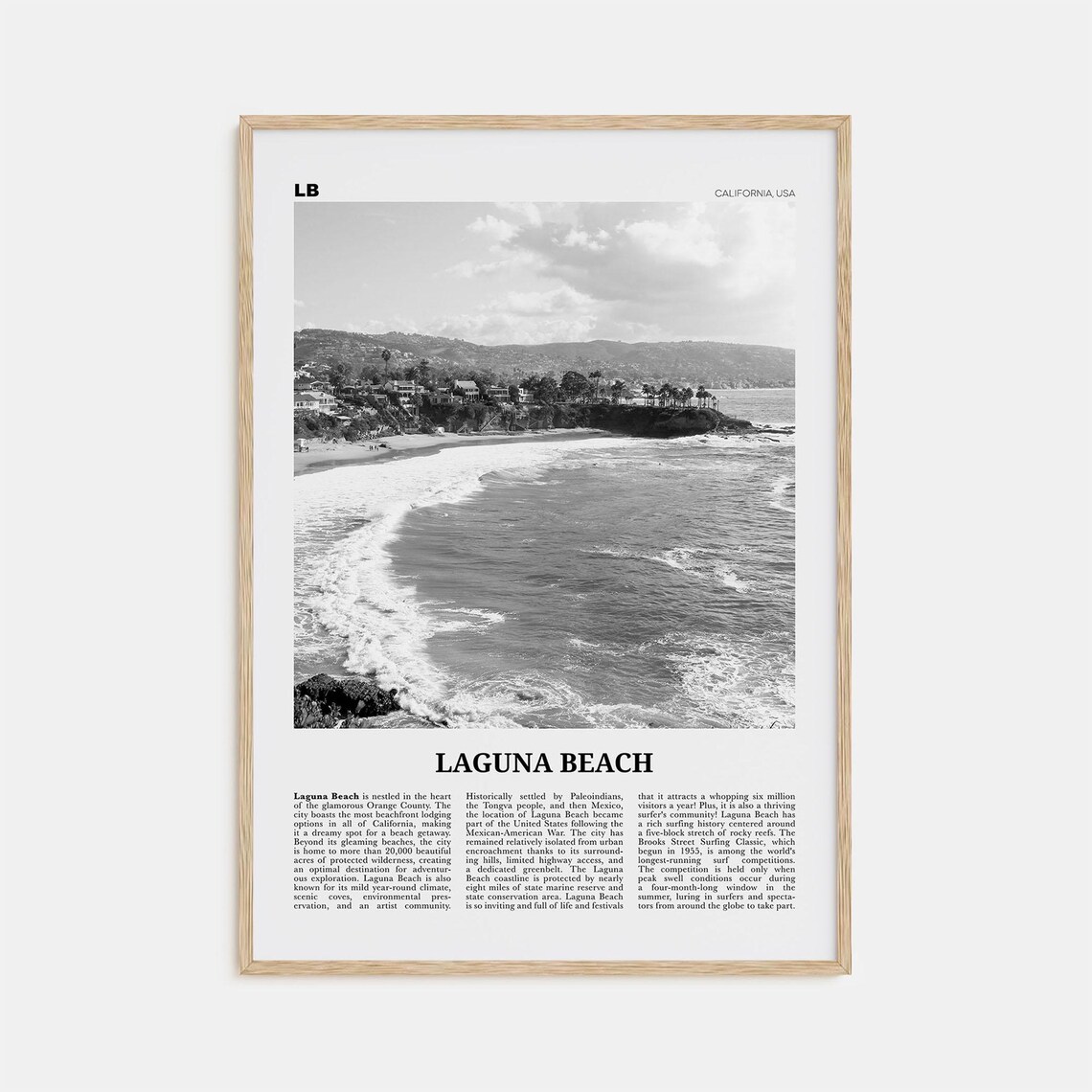 Laguna Beach Black and White Travel Poster, California