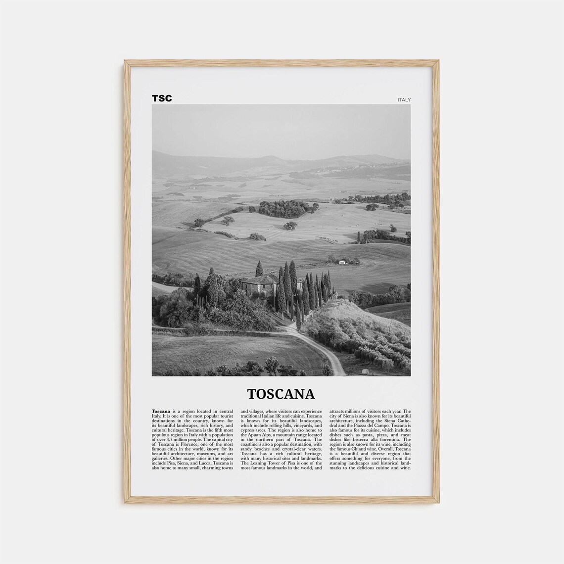 Toscana Black and White Travel Poster, Map Print