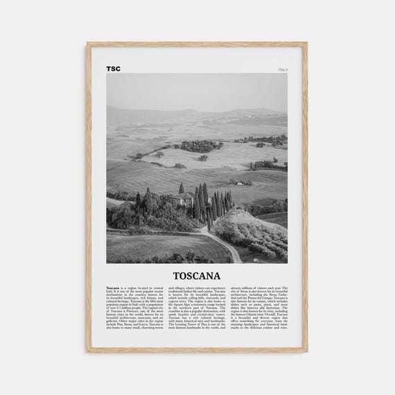 Toscana Black and White Travel Poster, Map Print