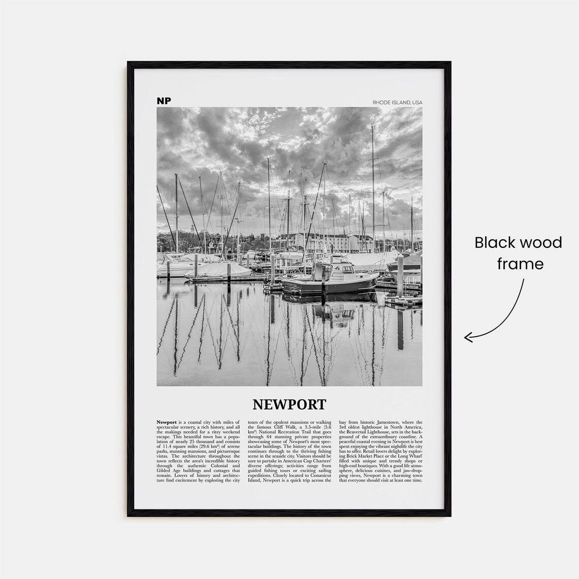 Newport, Rhode Island Black and White Travel Poster - Image 3