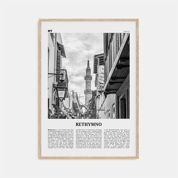 Rethymno Black and White Travel Poster, Crete