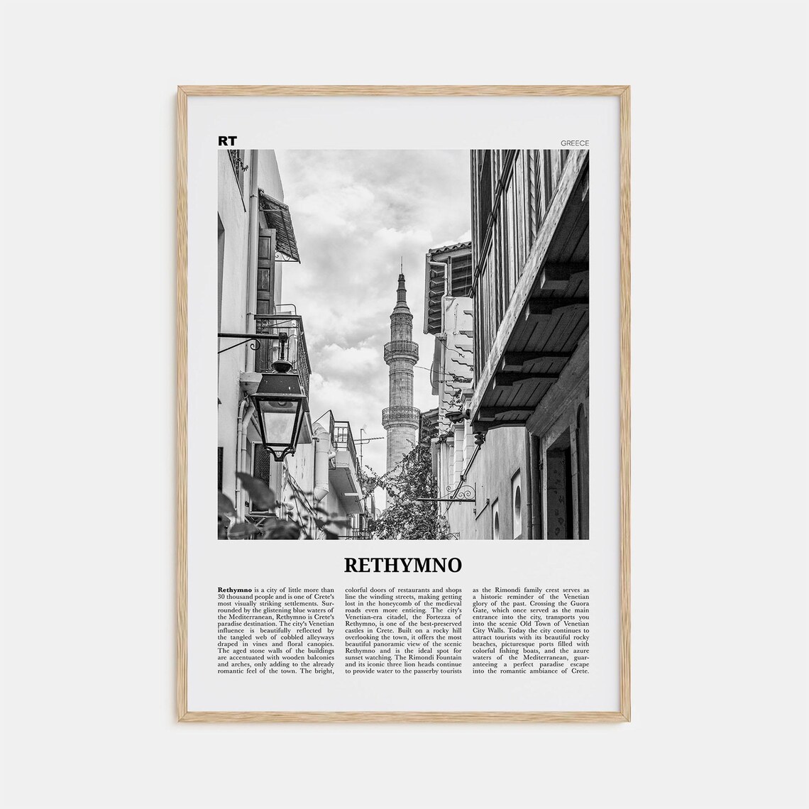 Rethymno Black and White Travel Poster, Crete