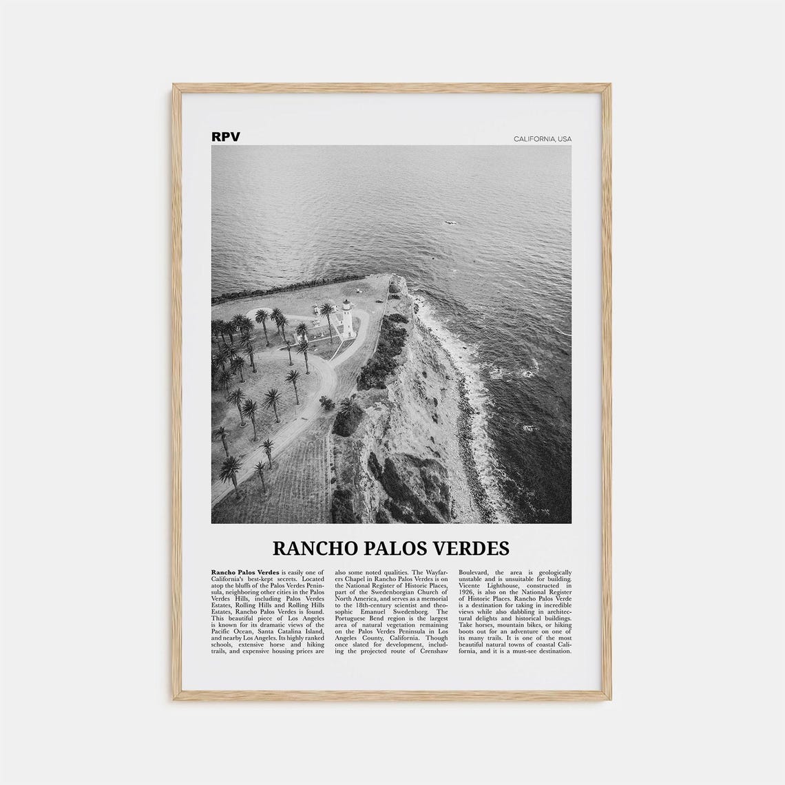 Rancho Palos Verdes Black and White Travel Poster
