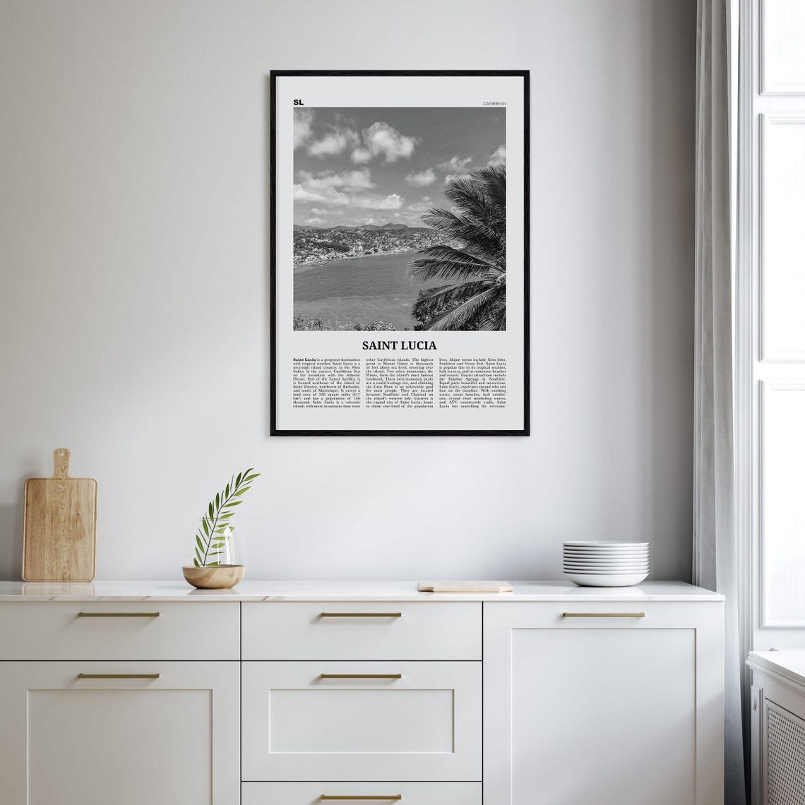 Saint Lucia Black and White Travel Poster, Caribbean - Image 2