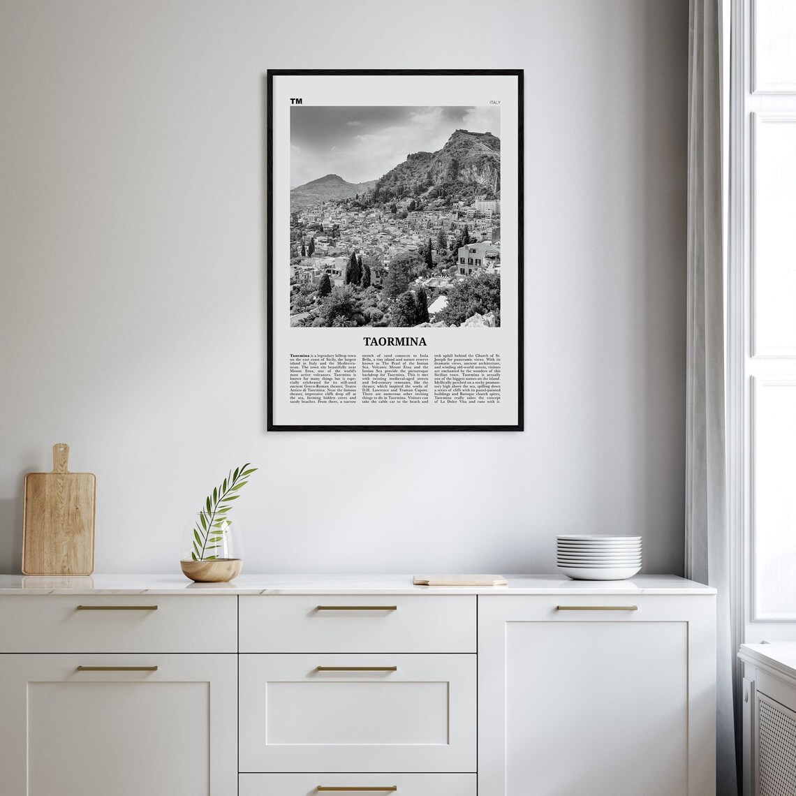 Taormina Map Italy Travel Poster, Black and White - Image 2