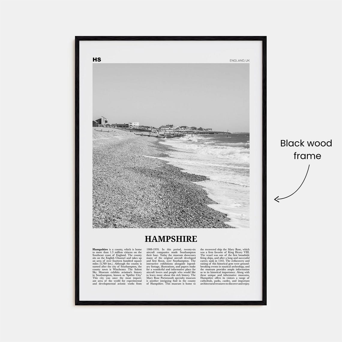 Hampshire Print Black And White Hampshire Wall Art Hampshire Poster Hampshire Photo Hampshire Map England Uk United Kingdom - Image 3