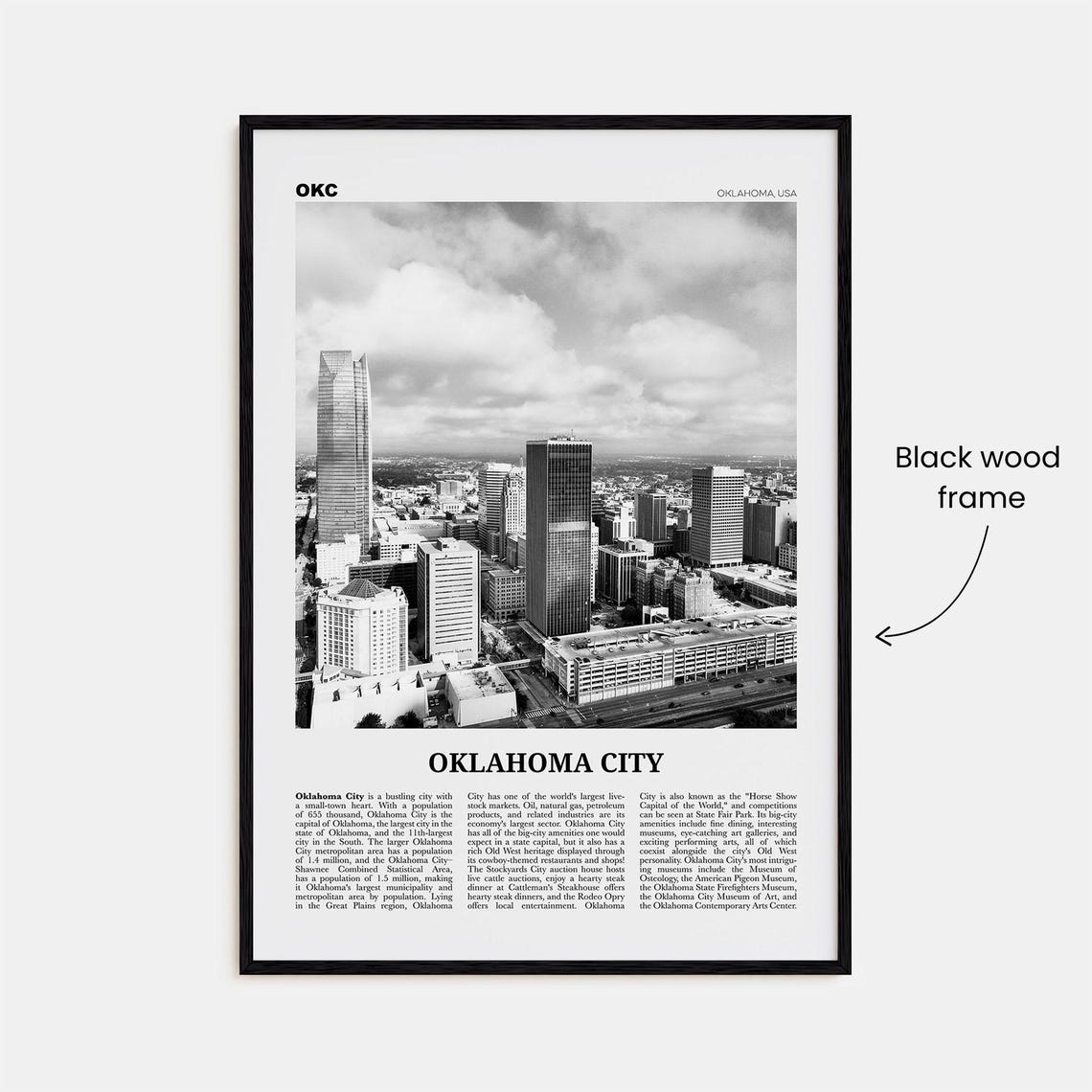 Oklahoma City Print Black And White No 2 Oklahoma City Wall Art Oklahoma City Poster Oklahoma City Photo Usa United States America - Image 3
