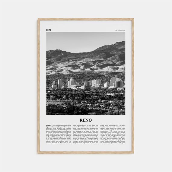 Reno Black and White Travel Poster, Nevada USA