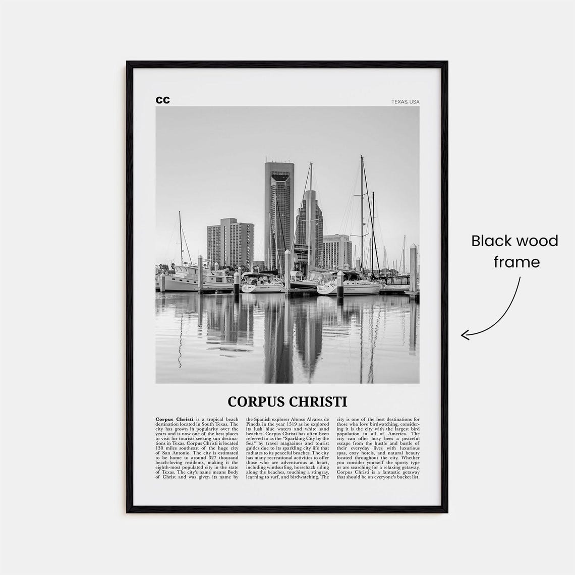 Corpus Christi, Texas Black and White Poster Print - Image 3