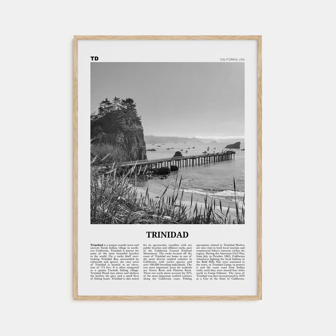 Trinidad Black and White Travel Poster, California