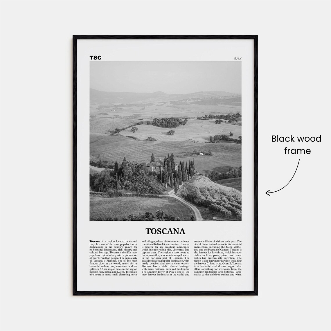 Toscana Black and White Travel Poster, Map Print - Image 3