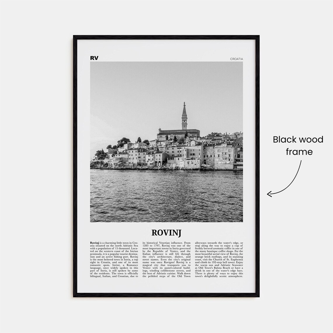 Rovinj Black and White Travel Poster, Croatia Hrvatska - Image 3