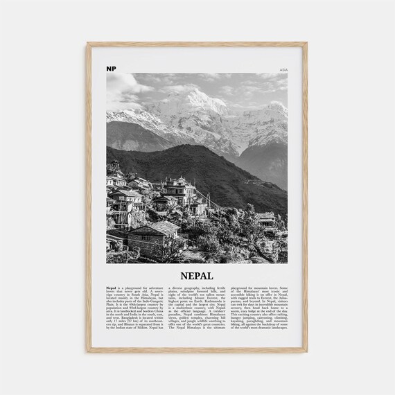 Nepal Black and White Travel Poster, Kathmandu Asia