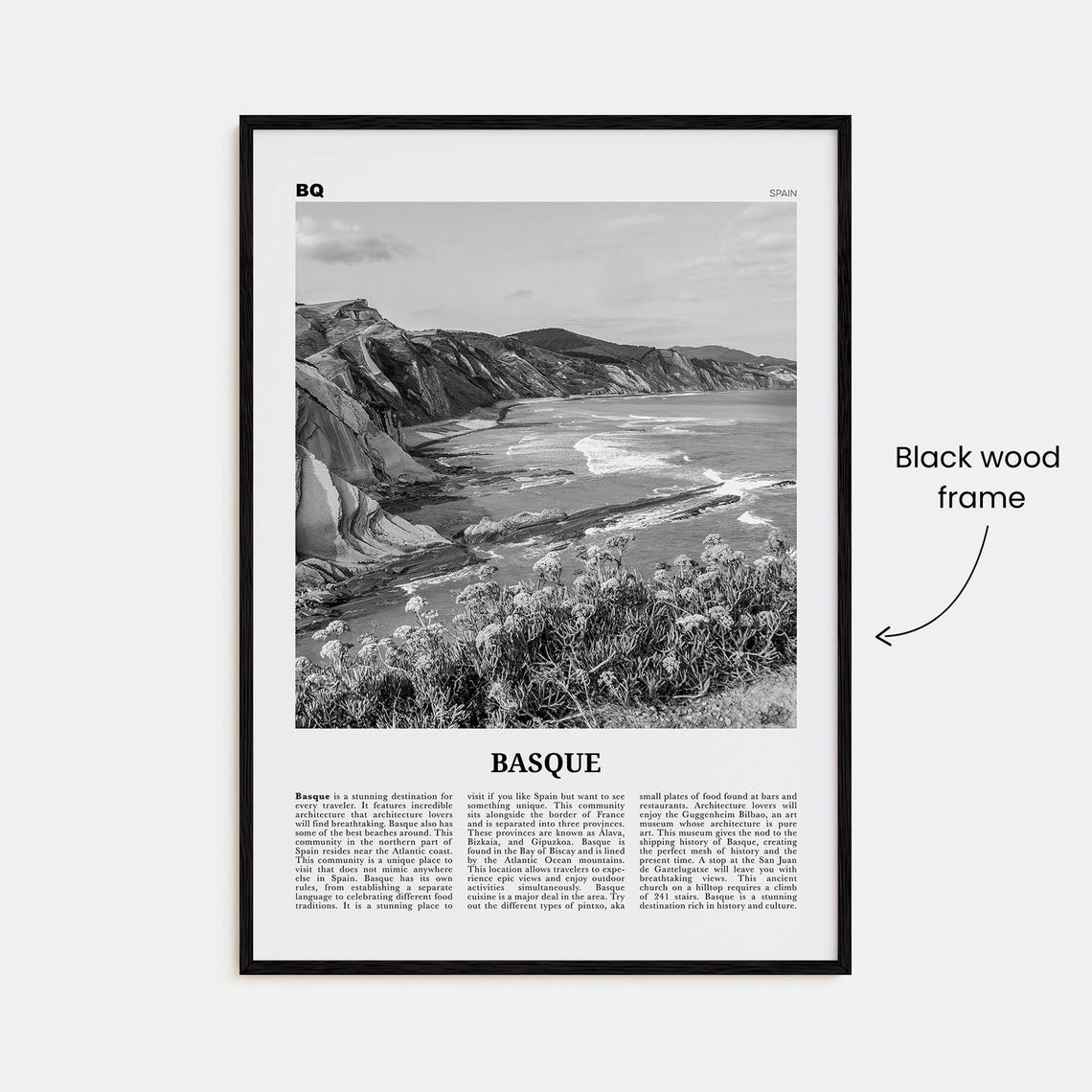 Basque Country Map, Black and White Travel Poster - Image 3