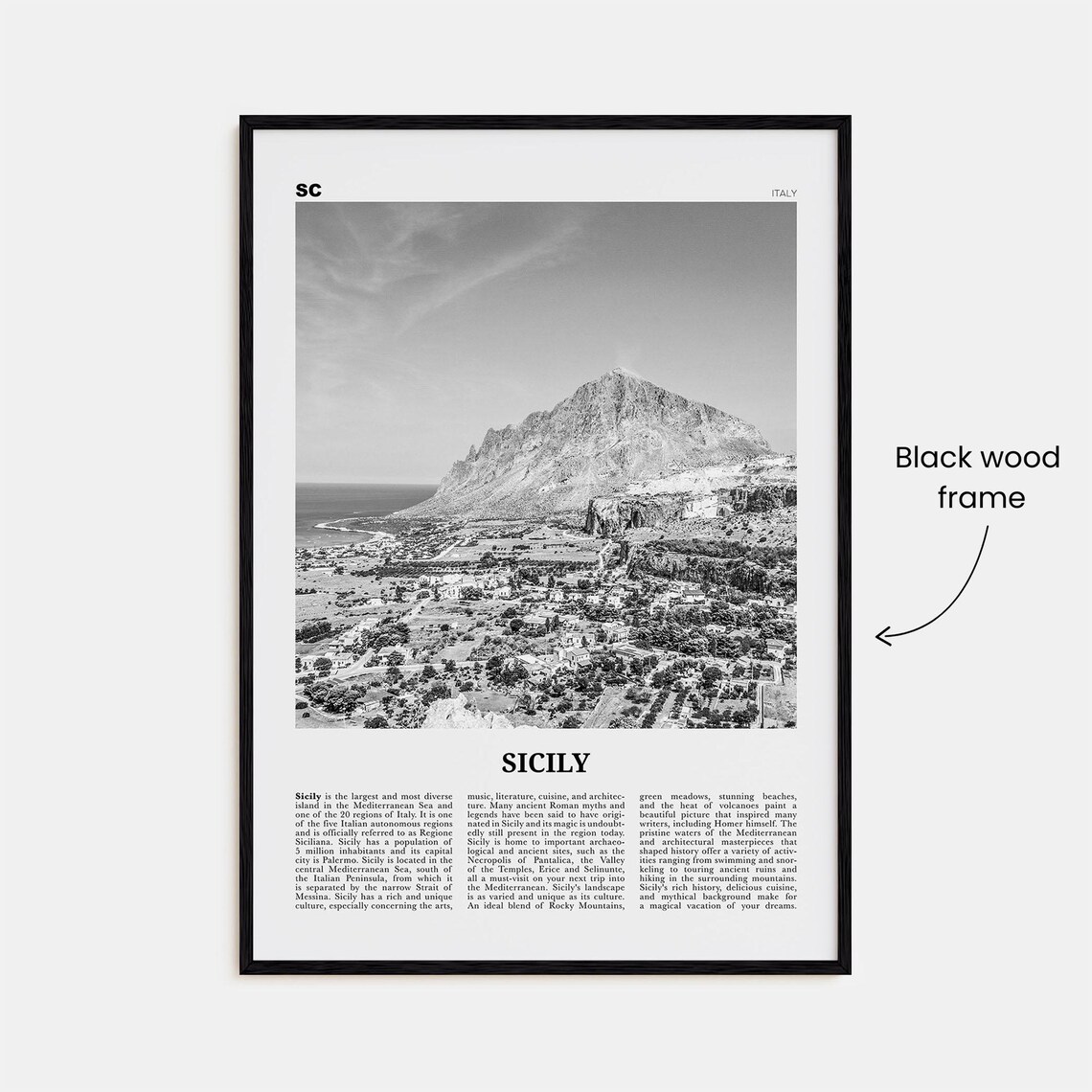 Sicily Black And White Travel Poster, Palermo Catania - Image 3