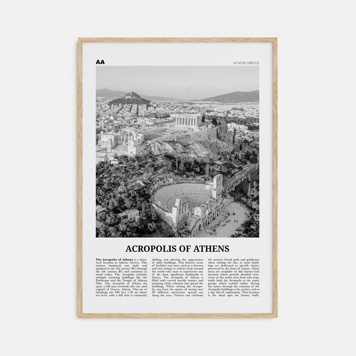 Acropolis Of Athens Black And White Travel Poster