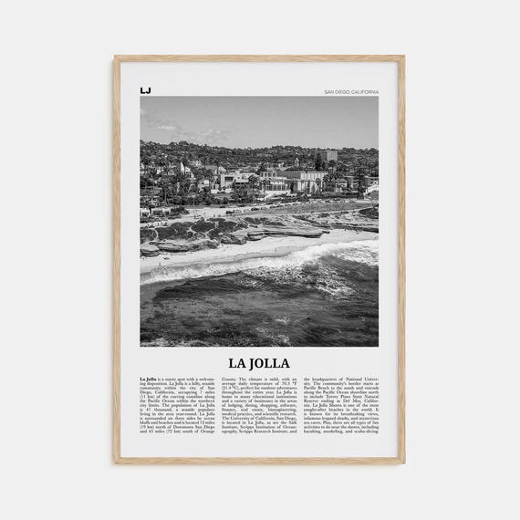 La Jolla Black and White Travel Poster, San Diego