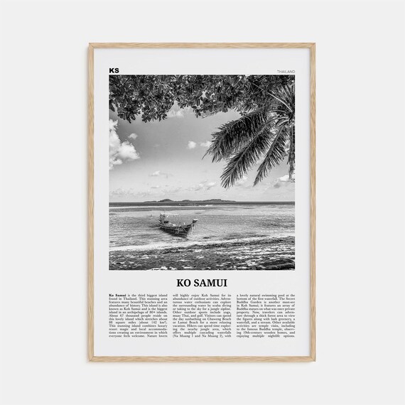Ko Samui Map, Black And White Travel Poster
