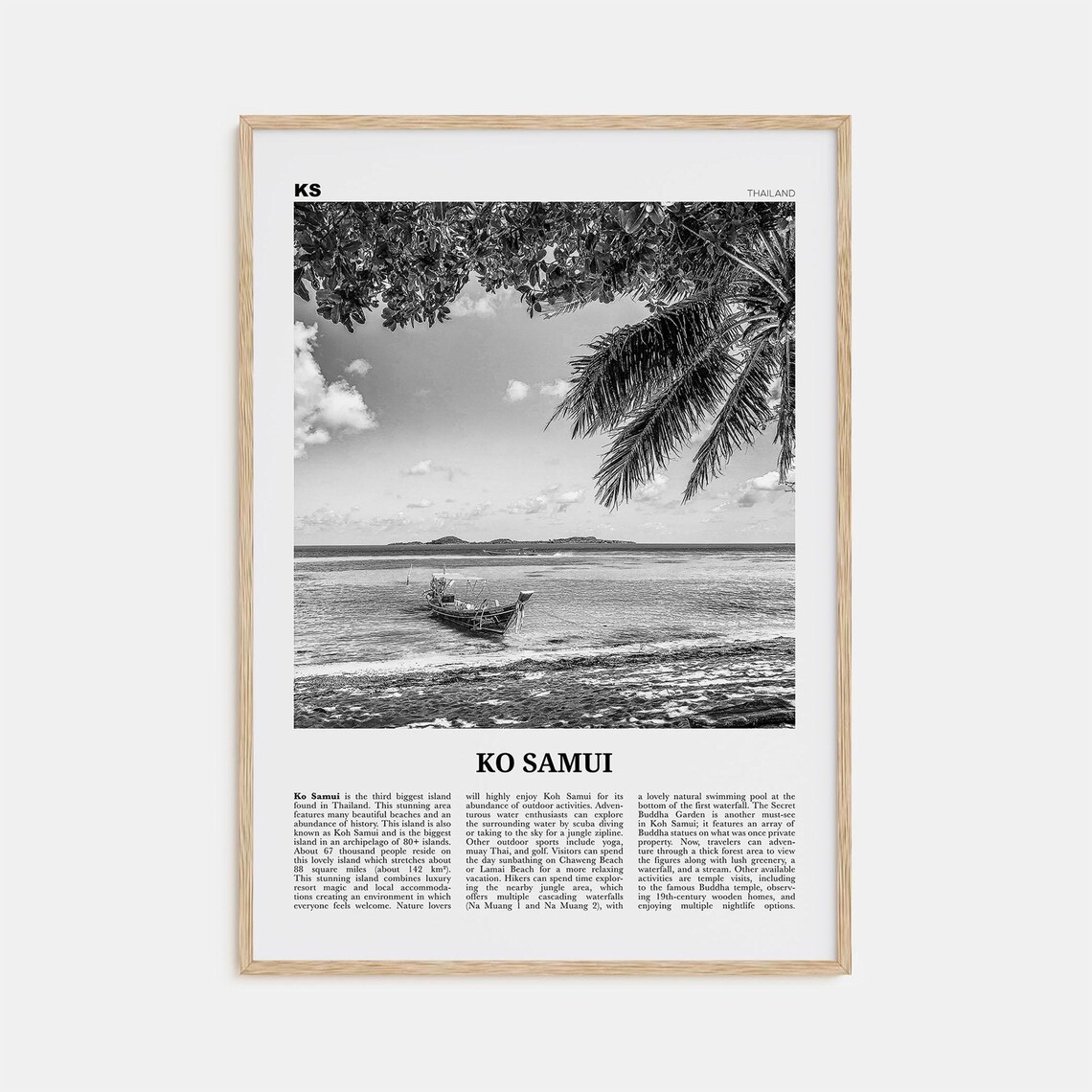 Ko Samui Map, Black And White Travel Poster