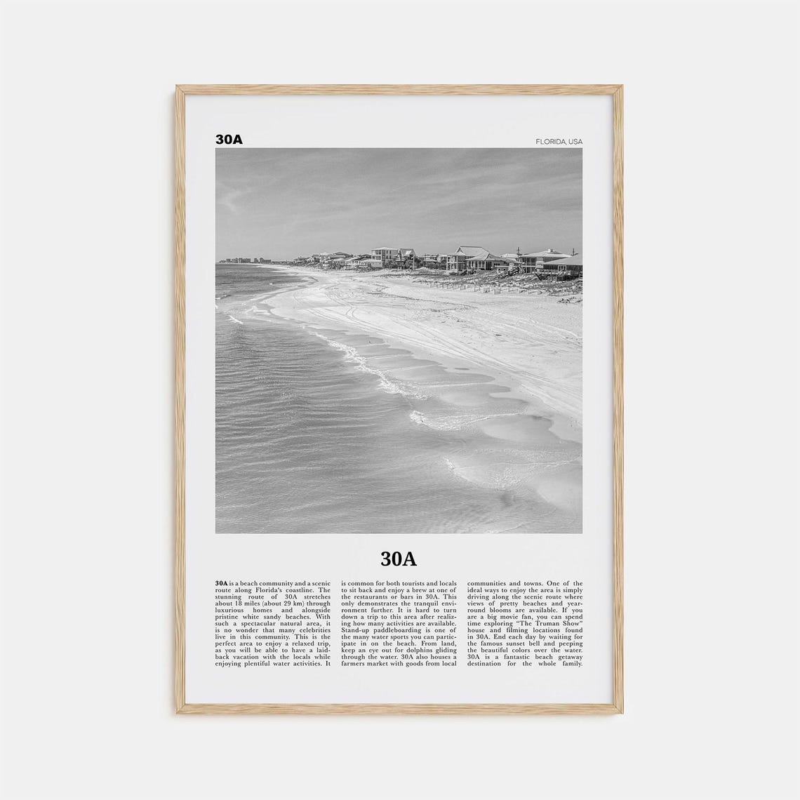 30A Map Florida USA, Travel Poster